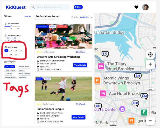 Activities Page Filter Feedback